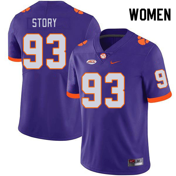 Women's Clemson Tigers Caden Story #93 College Purple NCAA Authentic Football Stitched Jersey 23CD30LP
